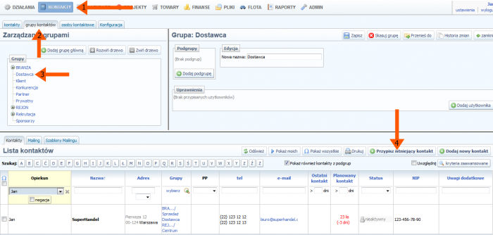 Dodawanie kontaktów do edytowanej grupy